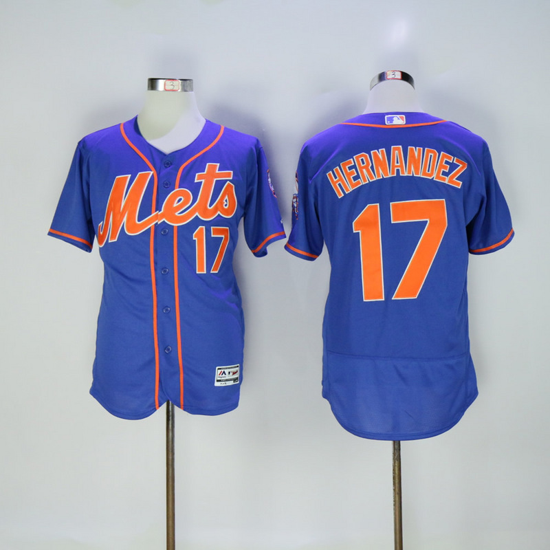 Men New York Mets #17 Hernandez Blue Throwback Elite MLB Jerseys->->MLB Jersey
